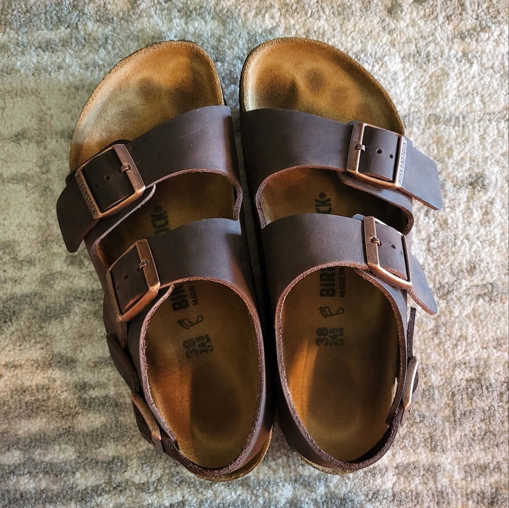 Milano Birkenstock Habana Oiled Leather Size 38 7.5 Brown Sandal copper buckle